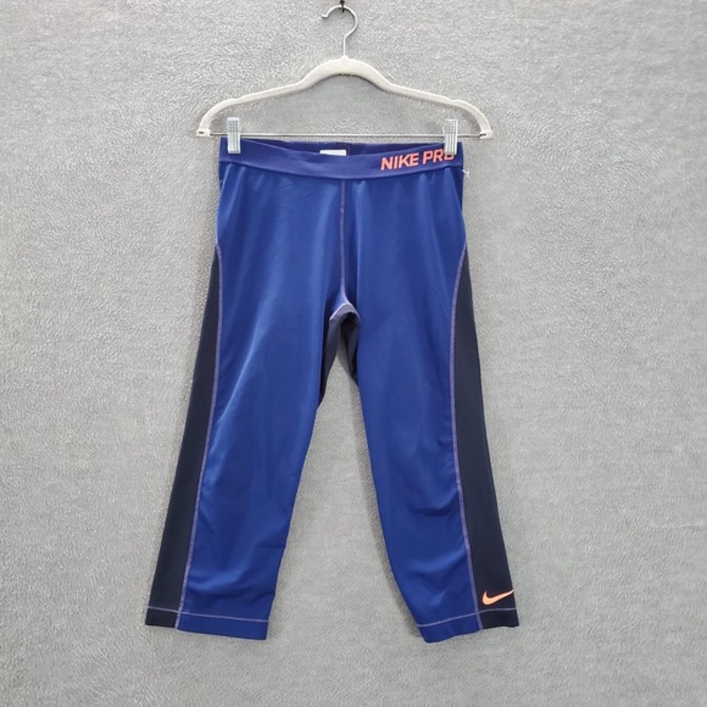 Nike Pro Women Activewear Pants Large Blue Capris Yoga Training